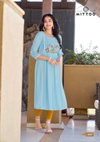 Swagat Vol 2 By Mittoo Heavy Rayon Embroidery Long Kurtis Wholesale Market In Surat

